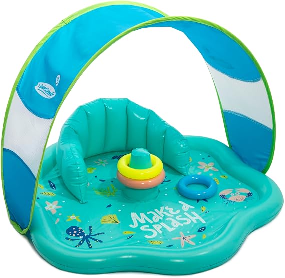 SwimSchool Infant Baby Pool Floats, Free Swimming, Super Buoyant Ages 6-24 Months Multiple Colors/Styles Adjustable Canopies and Seats, Splash & Play Baby Floaties
