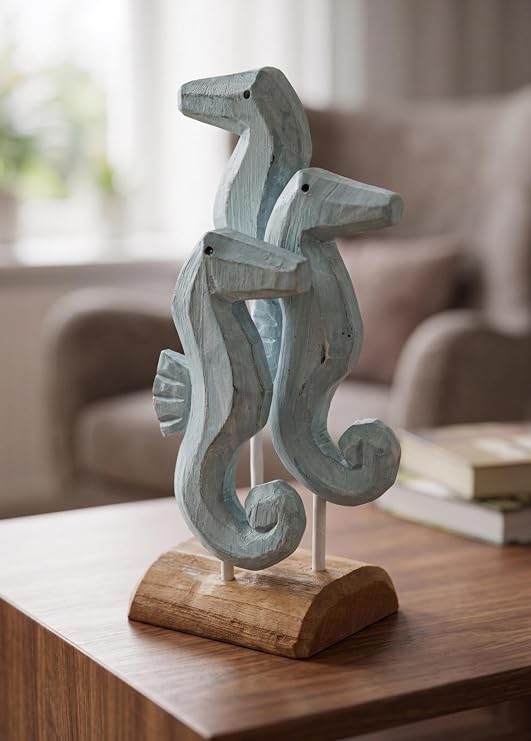 [marka] Retro Ahşap Standlı 3'lü Denizatı Biblosu 30 cm