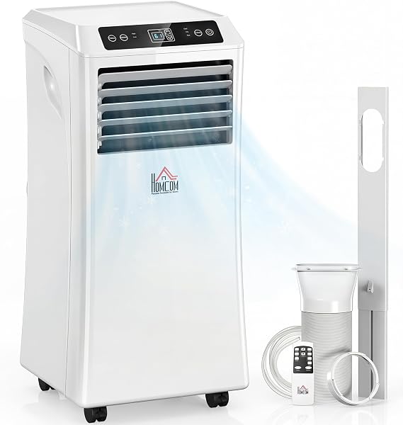 HOMCOM 10000 BTU Portable Air Conditioner for Rooms Up to 441 Sq. Ft. White | 4-in-1 AC Unit, Cooling Fan, Dehumidifier, Sleep Mode, Remote Control, 24H Timer, Window Installation Kit