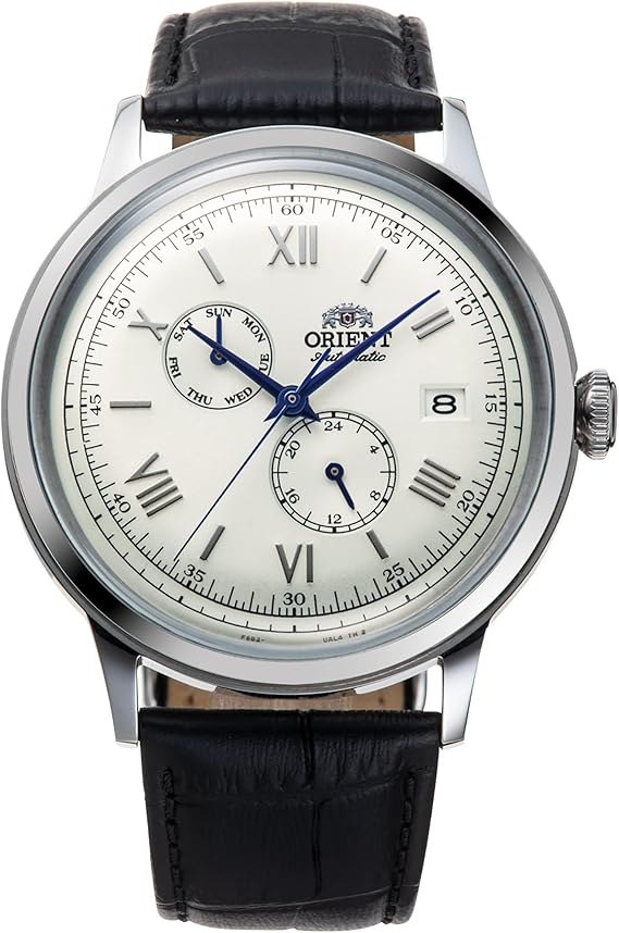 Orient Bambino Version 8 Week Calendar Automatic Dress Watch Model: RA-AK0701S30B, White, Modern