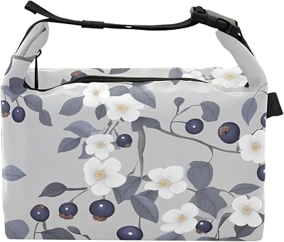 Beauty Juneberry Fruit Gray Womens Lunch Bag Eco-friendly Girls Insulated Lunch Sack for Amusement Park