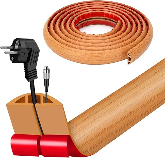 Floor Cable Cover, 3M x 3cm Self-adhesive Floor Cable Protector, Wire Covers for Cables, Flexible Floor Cord Channel for Protect Cables and Prevent Trip Hazards, for Home, Offices, Gyms (Light Brown)