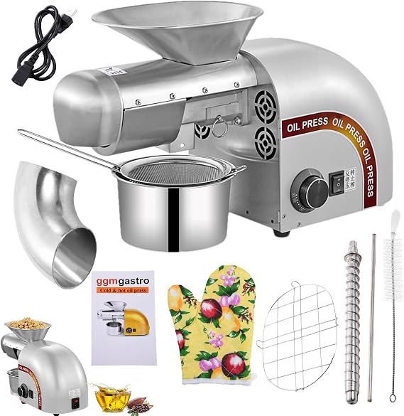 Olive Press - 1250W Automatic Commercial Oil Expeller Extractor,Stainless Steel Oil Press Machine Oil Extractor, Automatic Oil Press Extractor