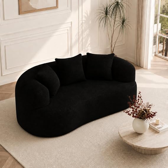 69" Curved Loveseat Sofa for Living Room, Modern Chenille Love Seat Cloud Couch, Luxury Plush Extra Deep Oversized Sofa for Small Spaces, Bedroom, Apartment, No Assembly Required, Black