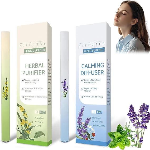 2 Pack Herbal Mint Diffuser Inhaler Pen - Green and Blue Portable Aromatherapy Inhaler, Premium Material Reusable Nasal for Stress Relief Relaxation Focus Office, Home & Travel (Green & Blue)