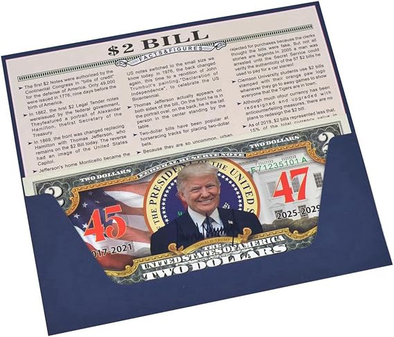 Commemorative Coins are Available for Trump $2 Bills Commemorative Coins - 2 Dollar Bill commemorating The 45th and 47th Presidents Uncirculated