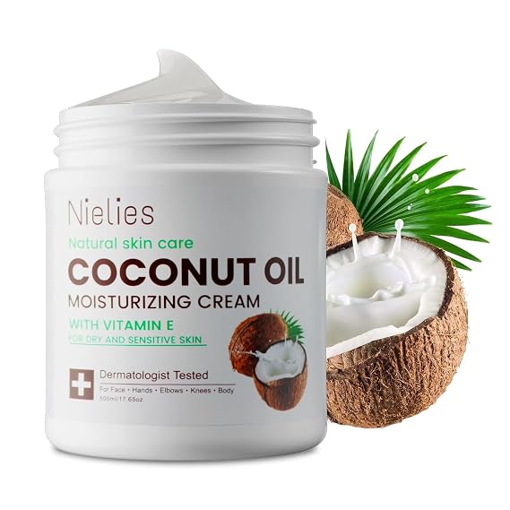 Coconut Oil Moisturizing Cream for Skin, Coconut Oil Lotion for Dry Skin Face & Body, Coconut Cream Lotion for Hands & Hair, Crema de Coco para la Piel, Fast Absorbing, Non-Greasy