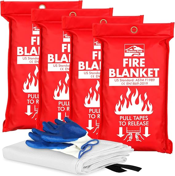 KP Emergency Fire Blanket - 4 pack 40” x 40” - Be a Hero & Save your Home - Fiberglass Fire Blanket for Home and Kitchen