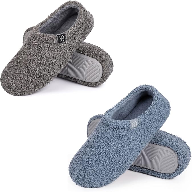HomeTop Women's Fuzzy Curly Fur Memory Foam Loafer Slippers Bedroom House Shoes with Polar Fleece Lining Set of 2 Pairs (Size 8.5, 9-10 US)