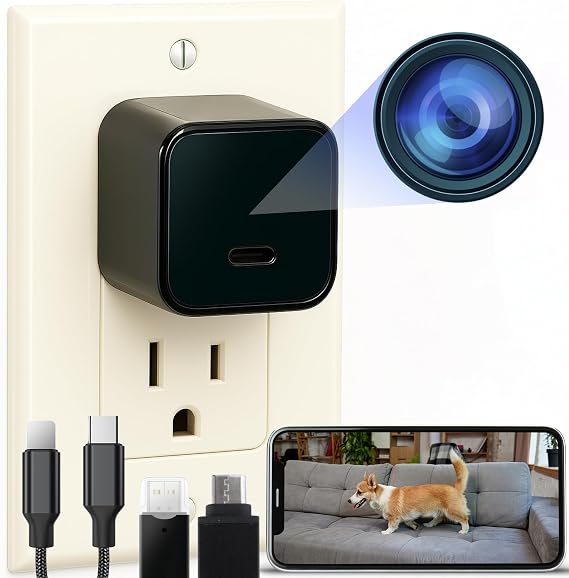 ALPHA TECH Indoor Camera with 160 Wide Angle, Plug in Offline Camera, No WiFi or App, Local SD Storage for Home Use