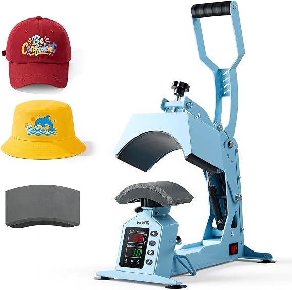 VEVOR Hat Heat Press Machine, with 2 Interchangeable Platens and Caps Stretcher, Precise Temperature & Time Control, Heat Press for Hats and Caps,