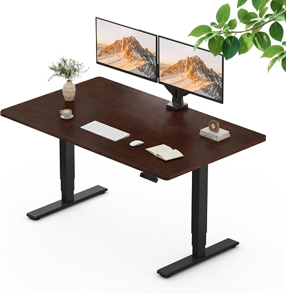 SANODESK Spacious Rubberwood Standing Desk, 63x30 Dual Motor, Walnut/Black | One-Piece Rubberwood, Sit-Stand Adjustable, 3-Stage Legs , 220lbs, 23.6"-49.2", 1"/s, Eco-Friendly, Home Office, 2 Boxes