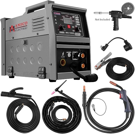 Amico MIG-140GS, 140 Amp MIG MAG Flux-cored, Lift-TIG, Stick Arc Welder, 110V & 230V Dual Voltage Welding, Compatible Spool Gun: SPG15180 & SPG15250