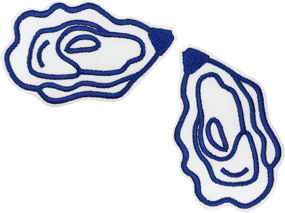 3'' Oysters Seafood Shellfish Embroidered Iron-On Patches, Retro Vintage Summer Beach Applique