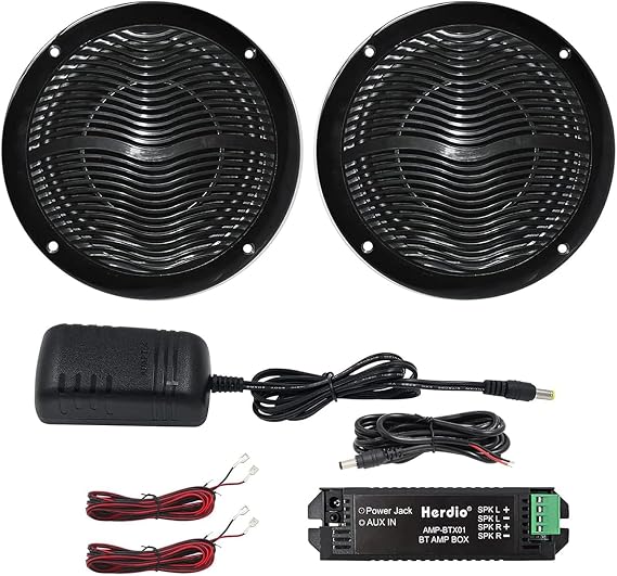 Herdio 6.5 Inch Marine Bluetooth Speakers 2 Way 120W Peak Boat Speakers for Car/ATV/UTV/Golf Cart Use, Pair, Black