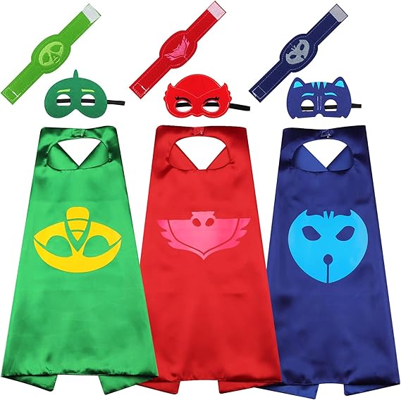 Kids Superhero Capes and Masks Set, Satin Dress-Up Capes with Felt Masks for