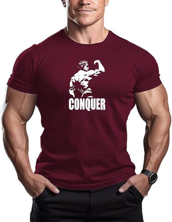 ReedCA Conquer - Mens Bodybuilding T-Shirt - Gym Training Top Fashion Short Sleeve Fitness
