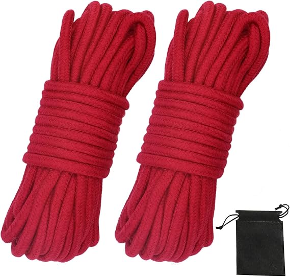 Soft Cotton Rope Multipurpose Durable Long Rope 10m Length 8mm Thick Tying Rope Macrame Cord DIY Rope (2 Pack, Red+Red)