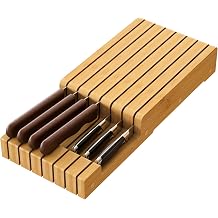 Knife Holder, Knife Organizer Drawer Insert, In-Drawer Bamboo Wood knife block, Drawer Knife Storage Steak Knife Holder Without Knives, Holds up to 7 Knives