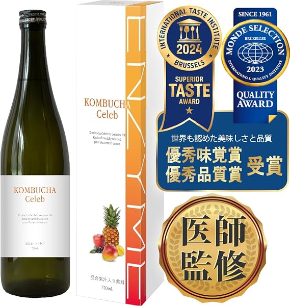 Physician-SupervisedKOMBUCHA Celeb Enzyme Drink 24.3 fl oz 720 ml, Completely Additive-Free, Replacement Diet, Fasting, KOMBUCHA South Country Mango Flavor, Made in Japan