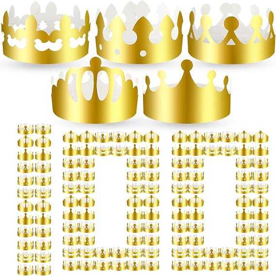 Crtiin 100 Pcs Gold Paper Crowns Bulk for Adult Kids Party, Stylish Style