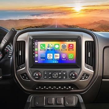 10.2 Inch QLED Carplay Screen for Chevrolet Silverado & GMC Sierra 2014-2018(Without Bo-seSystem),Android 13 Silverado Radio Stereo Support Wireless Carplay &Android Auto,Bluetooth&GPS,FM Radio