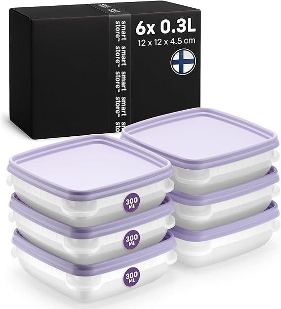 SmartStore Food Storage Containers with Lid and Fridge Organiser 0.3 L Set of 6 Suitable for Fridge and Freezer BPA-Free Meal Prep Boxes