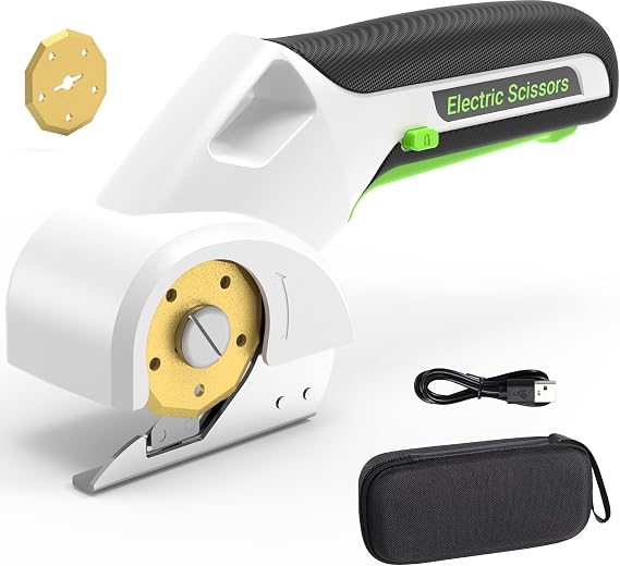 2026 NEW 4V Cordless Electric Scissors Tools, Cardboard Cutter with 2 Titanium Blade Accessories, Safety Lock, Rotary Cutter for Cardboard,Gifts for Men&Women - Glossy White