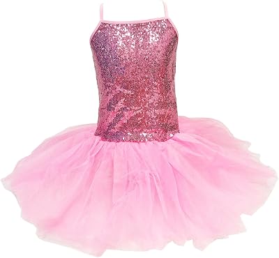 Kids Girls Sequined Ballet Tutu Dress Skirted Leotard Sport Ballerina Outfit Camisole Dancewear Performance Costumes