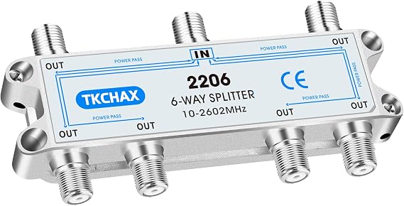 6 Way Coaxial Cable Splitter,Support 10-2602MHz,RG6 RG59 Coax Compatible,Work with MoCA2.5 and MoCA3.0, CATV, Satellite TV, Antenna, HDTV and High Speed Internet