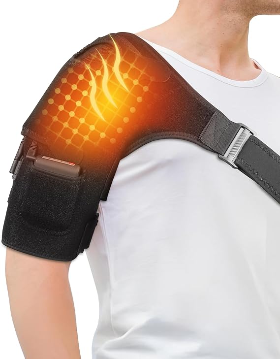 Portable Shoulder Heating Pad with Battery,Heated Shoulder Brace Wrap | Cordless&Portable Designed,With Rechargeable Battery and Hot Cold Modes,3 Heat Modes for Men Women Left Right Shoulder
