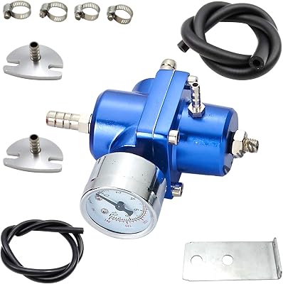 0-140 PSI Universal Adjustable Fuel Pressure Regulator Kit With Gauge Hose Blue FPR