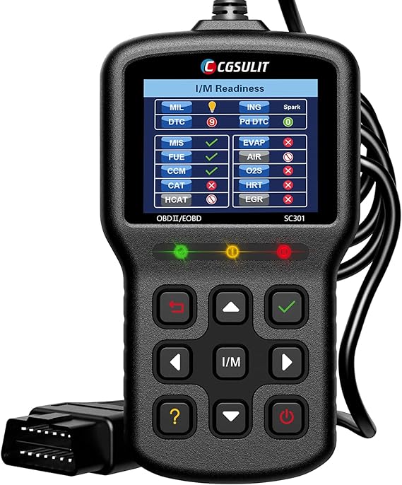CGSULIT Car Code Reader SC301 OBD2 Scanner with Smog Check & Check Engine Light Reset, Read/Clear Error Code, Live Data, DTC Lookup, On-Board Monitor Test, Diagnostic Scan Tool for Cars After 1996