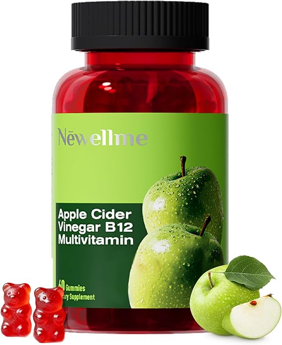 NEWELLME ACV Gummies with the Mother & B12 Sugar-Free, Great-Tasting Vegan Gummies for Digestion, Metabolism & Daily Energy Support, 60 Count