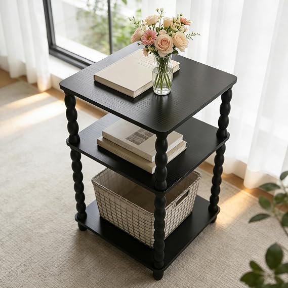 Wooden Side Table, Small End Table with Storage Shelf, Modern Bedside Coffee Table Night Stand for Living Room, Bedroom, Office and Small Spaces Rustic Walnut oak Rustic Brown(Black)