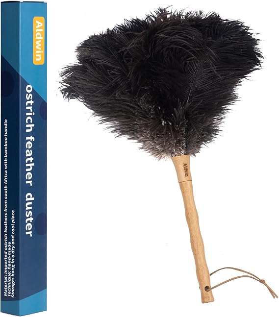 Aldwin Ostrich Feather Dusters for Cleaning, 16 inch Black
