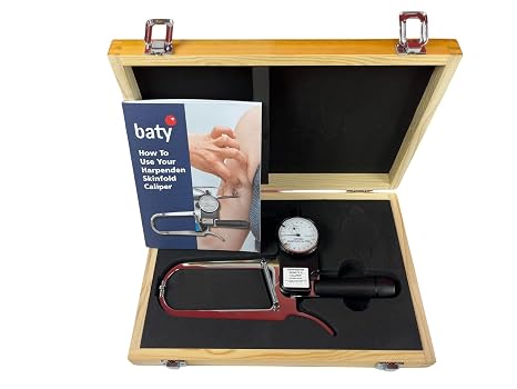 Skinfold Caliper with Calibration Dowel, Case, and Manual to Measure and Calculate Body Fat Percentage, Metal Body, Scientific
