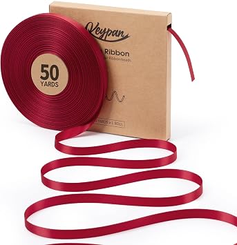Keypan Burgundy Ribbon 3/8 Inch x 50 Yards Double-Faced Thin Ribbons for Gift Wrapping Wedding Invitations Flower Bouquet Hair Baby Shower
