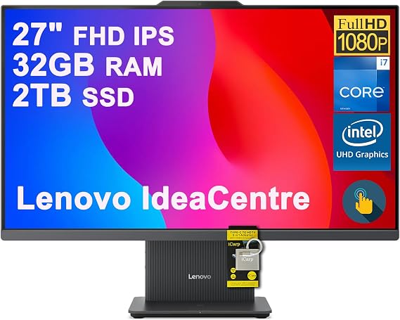 Lenovo IdeaCentre AIO Desktop 27" FHD IPS Touchscreen (99% sRGB) Intel 10-core i7-13620H (Beats Ultra 9 185H) 32GB RAM 2TB SSD Type-C Harman Speaker Wi-Fi6 5MP Camera Win11 ICP Hub