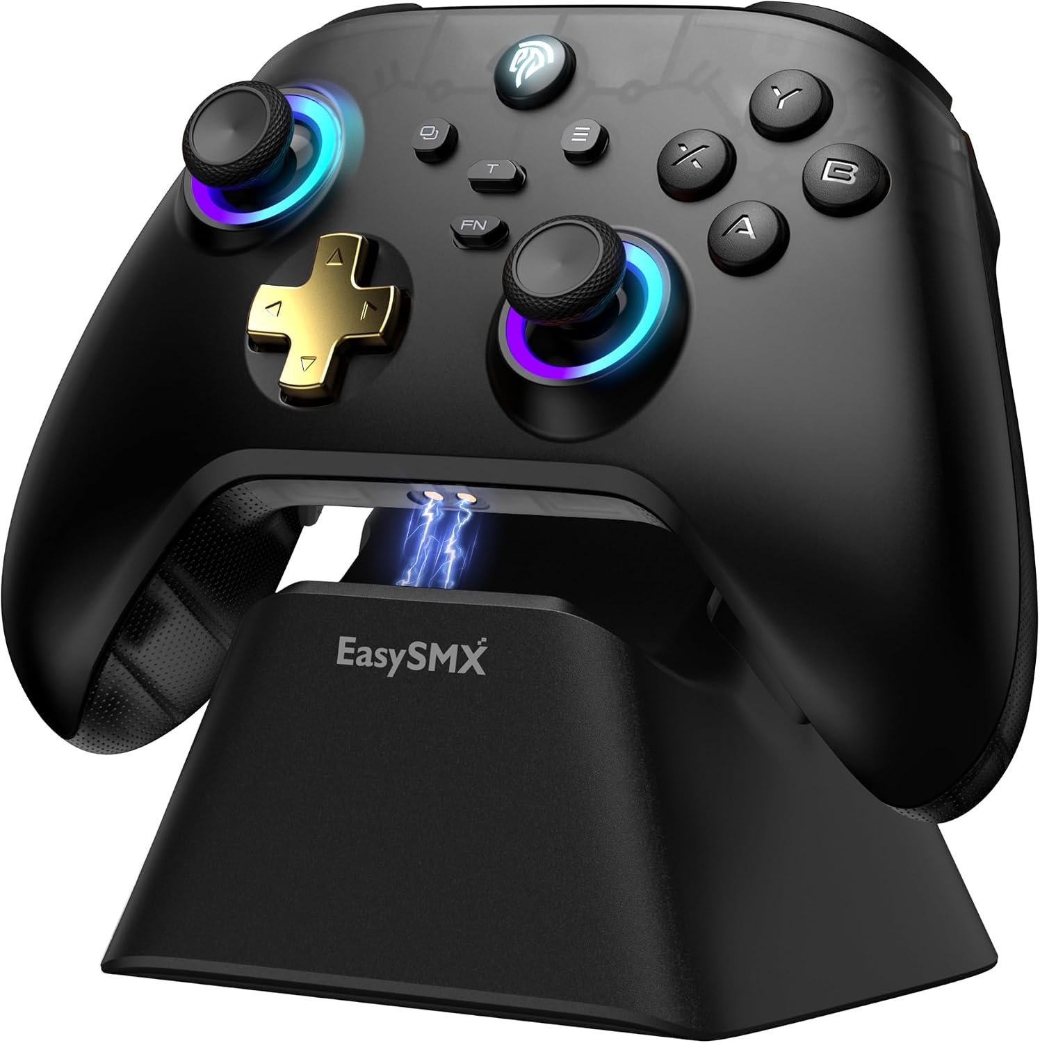 EasySMX D05 PC Controller, Charging Dock, RGB Backlight, PC Wireless Controller, Gamepad for PCSwitchiOSAndroidSteam with Hall Effect Trigger, Joystick1000mAh Battery