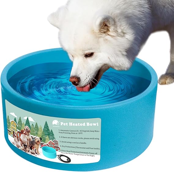 Heated Water Bowl for Dog & Cat, Outdoor Heated Dog Bowl Provides Drinkable Water & Food in Winter, Heated Pet Bowl for Outside, Smart Thermal-Dish for Rabbit, Chicken, Duck, Squirrel (98 OZ)