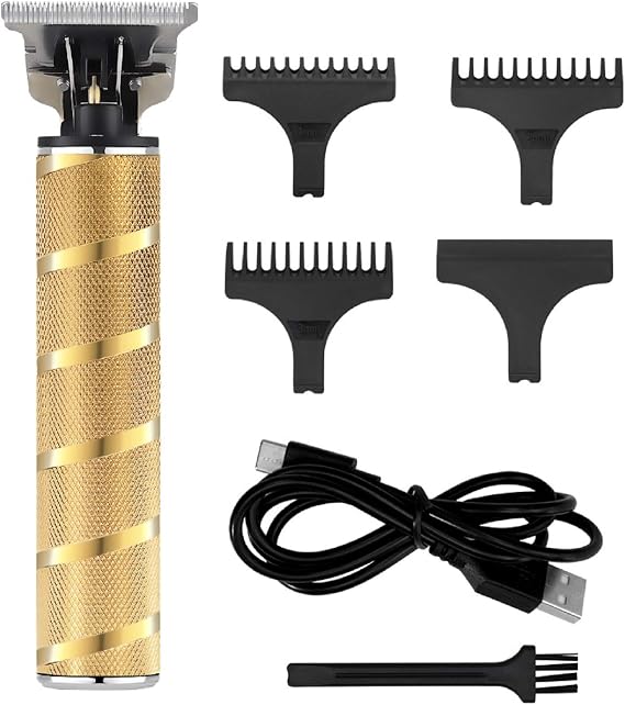 SURKER Electric Pro Li Clippers Barber Accessories Grooming Waterproof Rechargeable Cordless Close Cutting T-Blade Trimmer Hair Clippers for Men(Silver) (Gold)