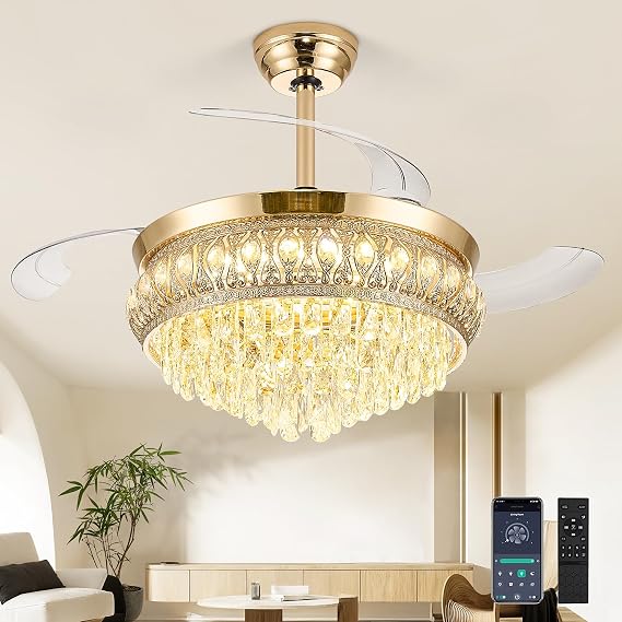 42" Gold Fandelier Ceiling Fan with Light, Chandelier Fan
