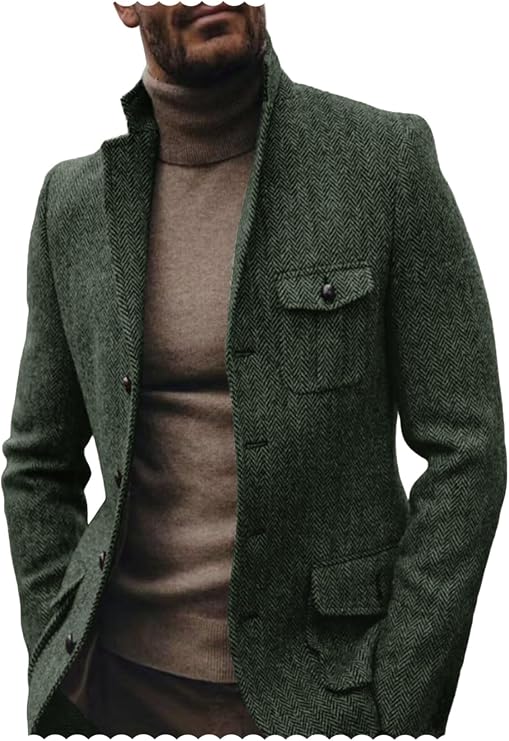 Men's Herringbone Tweed Blazer Wool Blend Sport Coat Wedding