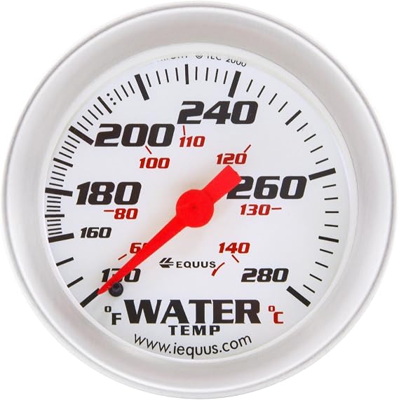 Equus 8242 2" Mechanical Water Temperature Gauge, White with Aluminum Bezel