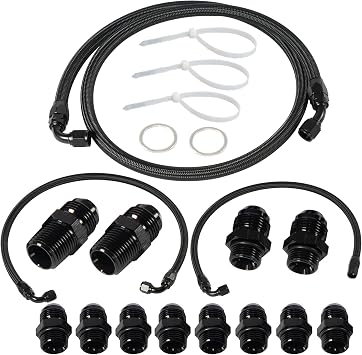10AN Upgraded Nylon and Stainless Steel Braided Transmission Cooler Hose Line Fitting Kit Compatible with Chevrolet/Chevry/GMC 6.6L Duramax (LLY/LBZ/LMM) 2001-2005 Anodized