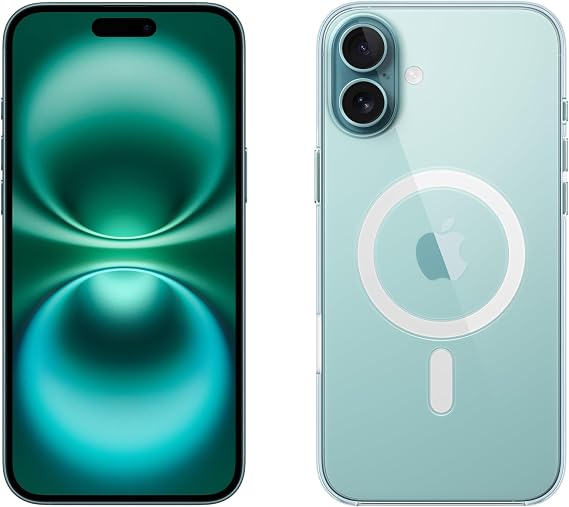 Apple iPhone 16 Plus 256GB: 5G Mobile phone with Apple Intelligence - Teal + Clear Case with MagSafe