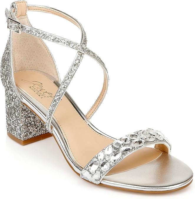 Jewel Badgley Mischka Women's Claudia Glitter Block Heel