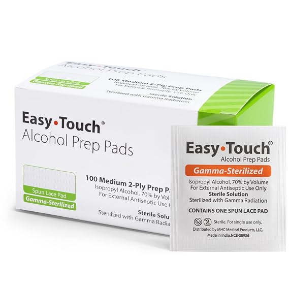 EasyTouch Gamma-Sterilized Alcohol Prep Pads, Box of 100 | Gamma-Sterilized, 70% Isopropyl Alcohol, 2-Ply Spunlace Material, Individually Wrapped, Box of 100