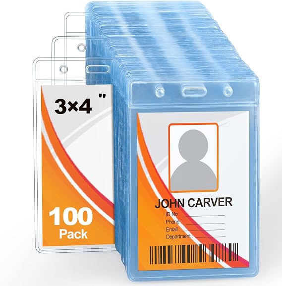 100Pcs No Zipper Vertical ID Name Badge Holder 3 x 4 Inches
